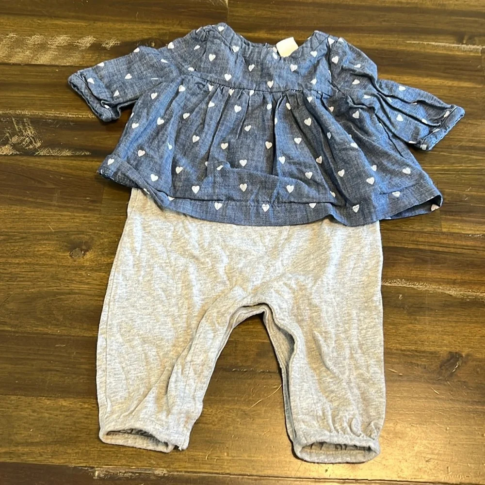 Gap Baby Girl Dress Jumpsuit Heart Print Cotton Leggings Attached One Piece 0-3